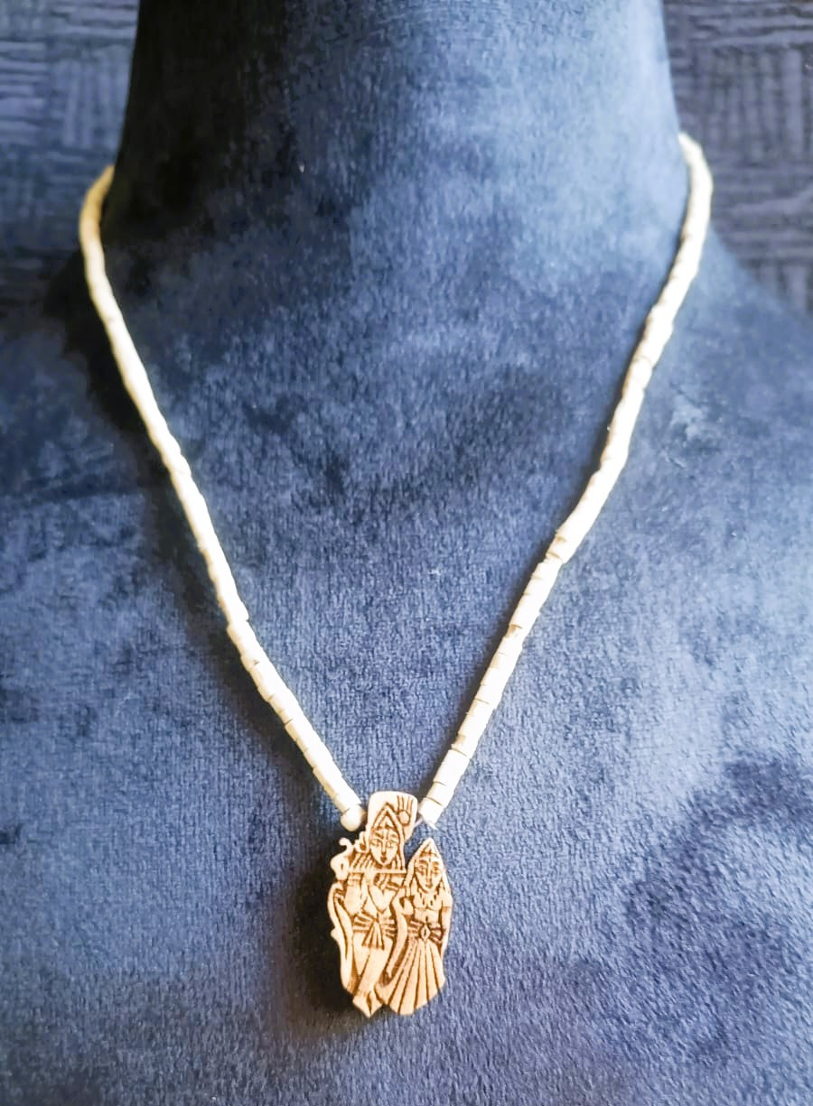 Tulsi Mala - With RADHA KRISHNA Pendant Carved Standing Radhe Krishna