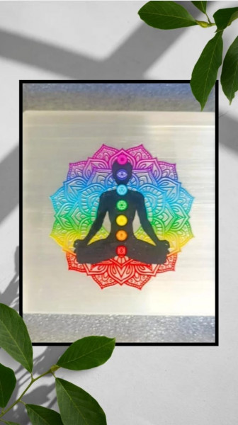 Image of Selenite Plate With Engraved Meditation Mudra
