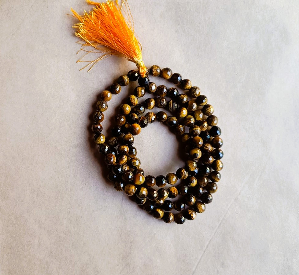 Tiger Eye Stone Mala Diamond Cut