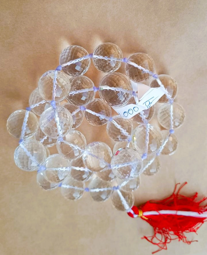 Sphatik Mala Round Beads- Diamond Cut 23 MM - 331 Beads  Super Fine Quality