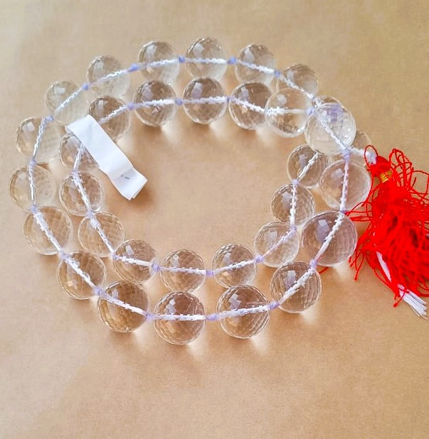 Sphatik Mala Round Beads- Diamond Cut 23 MM - 331 Beads Super Fine Quality