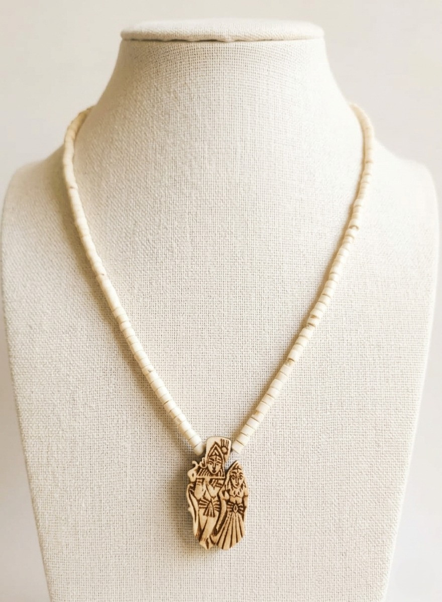 Tulsi Mala - With RADHA KRISHNA Pendant Carved Standing Radhe Krishna