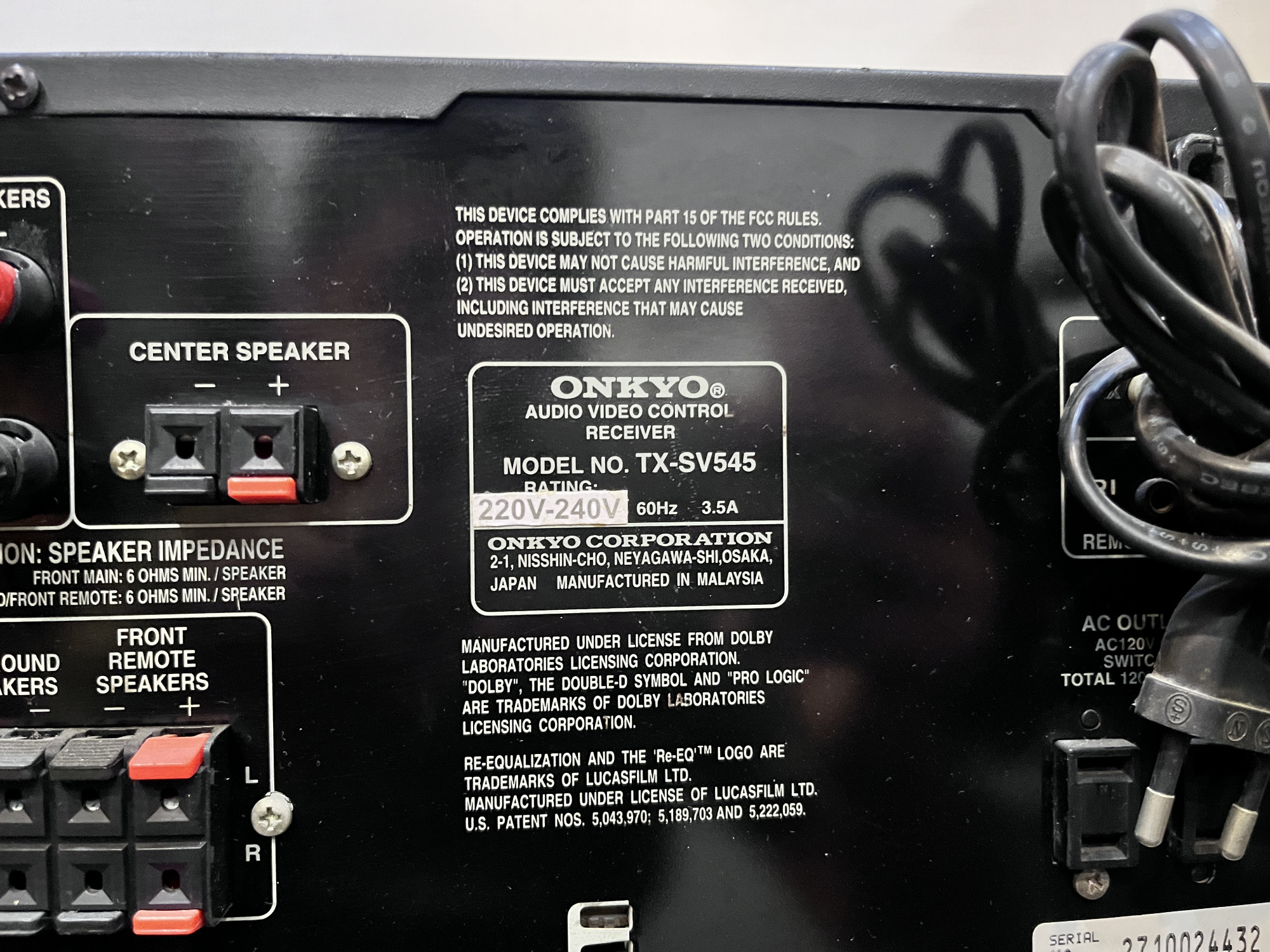 Onkyo audio video control receiver TX-SV545