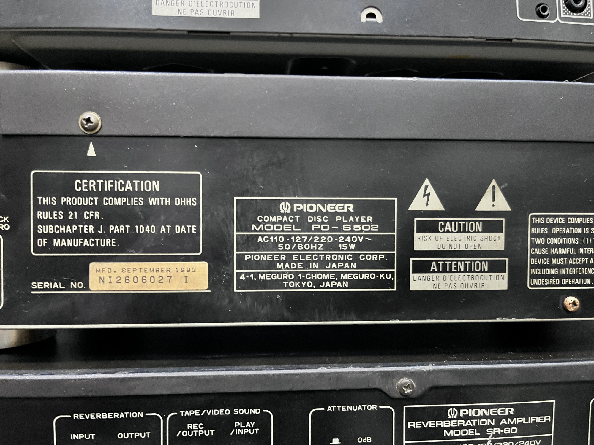 Pioneer CD player PD-S502 double Case deck CT W620R Reverberation amplifier SR-60