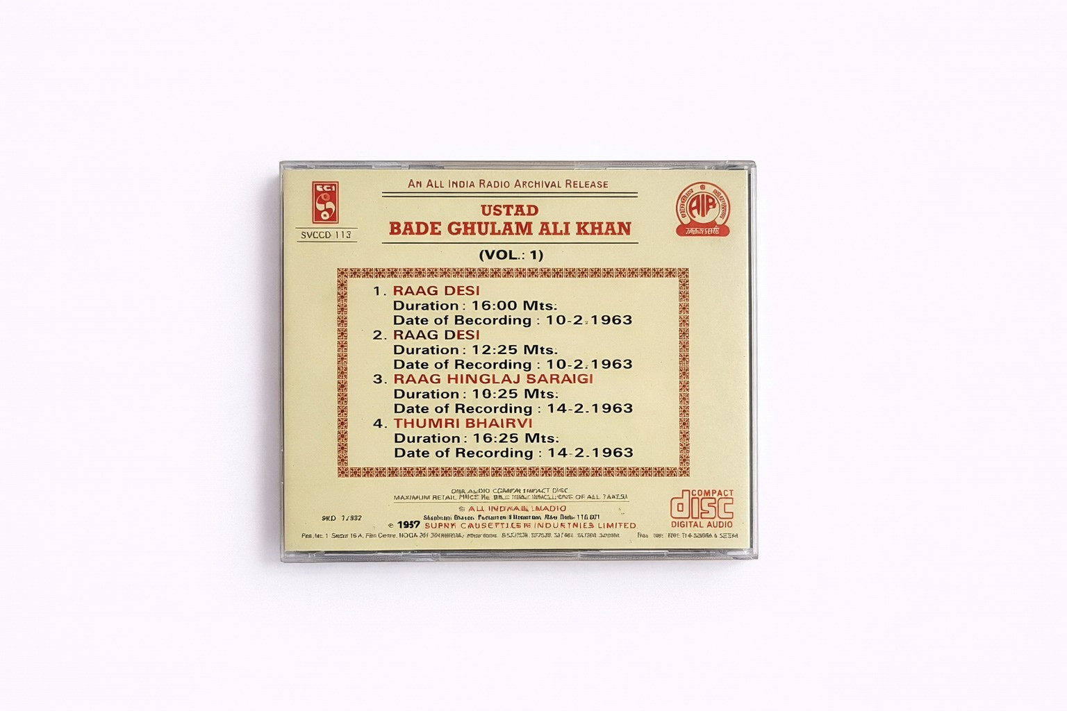 Ustad Bade Ghulam Ali Khan Vol 1