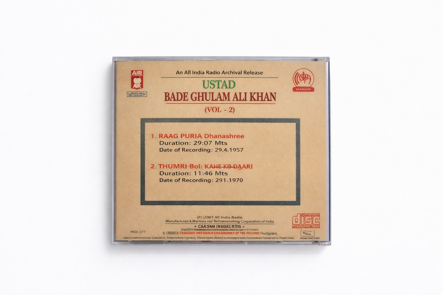 Ustad Bade Ghulam Ali Khan  Vol 2