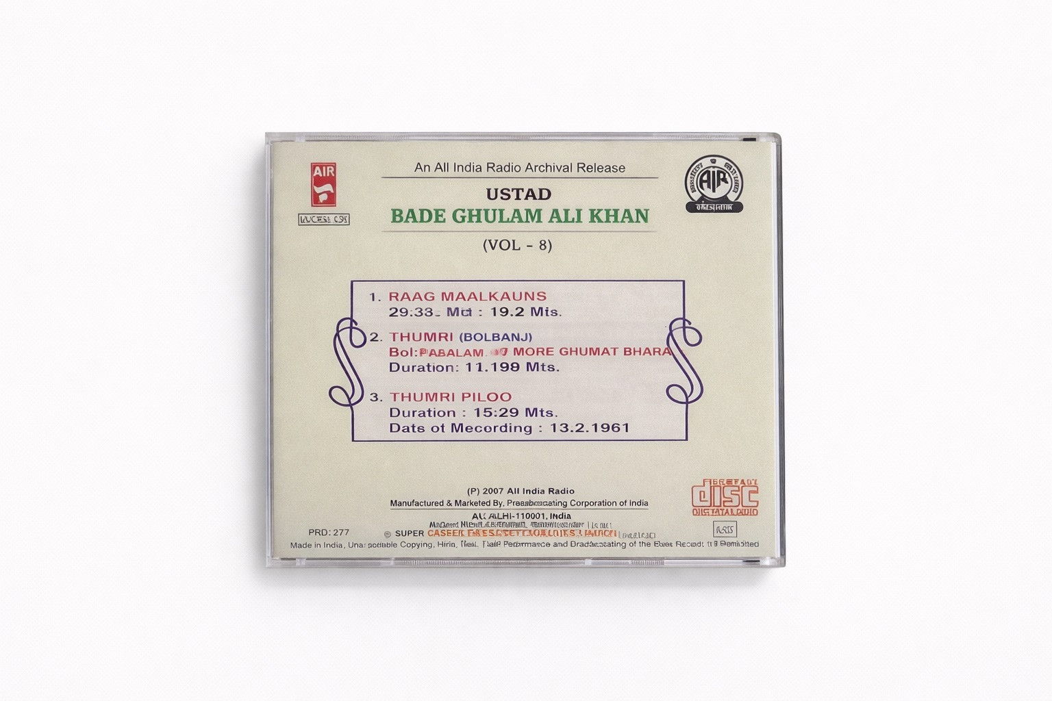 Ustad Bade Ghulam Ali Khan  Vol 8