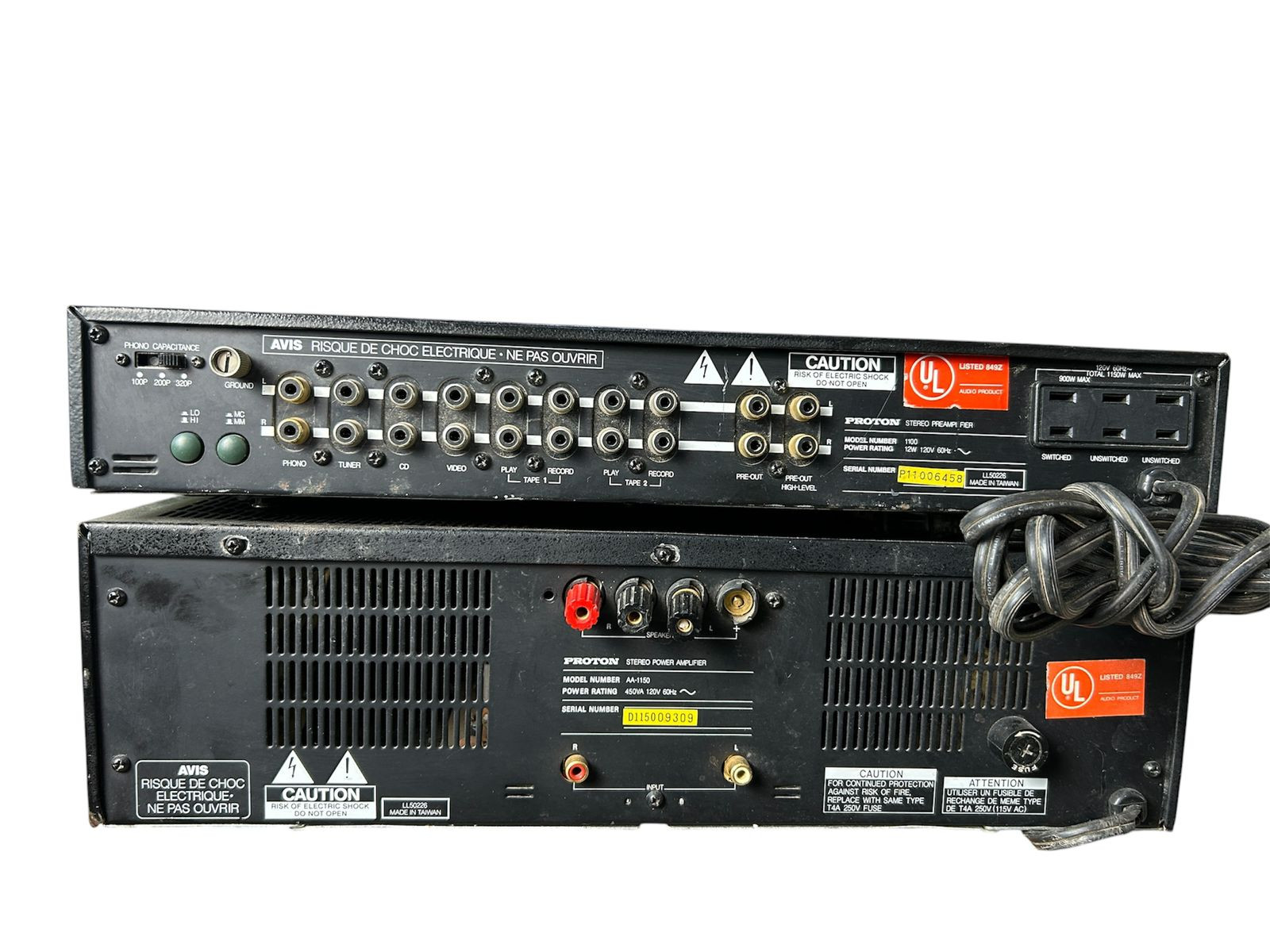 Proton 1100 Stereo Preamplifier Top Unit Proton AA-1150 Stereo Power Amplifier Bottom Unit