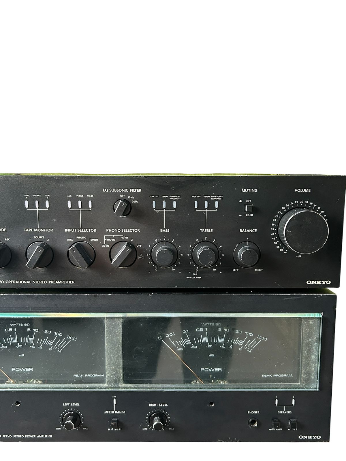 Onkyo Integra P-307 Servo Operational Stereo Preamplifier Top Unit Onkyo Integra P-307 Servo Operational Stereo Preamplifier Top Unit Onkyo M-5060 Dual Super Servo Stereo Power Amplifier Bott Dual Super Servo Stereo Power Amplifier Bottom Unit