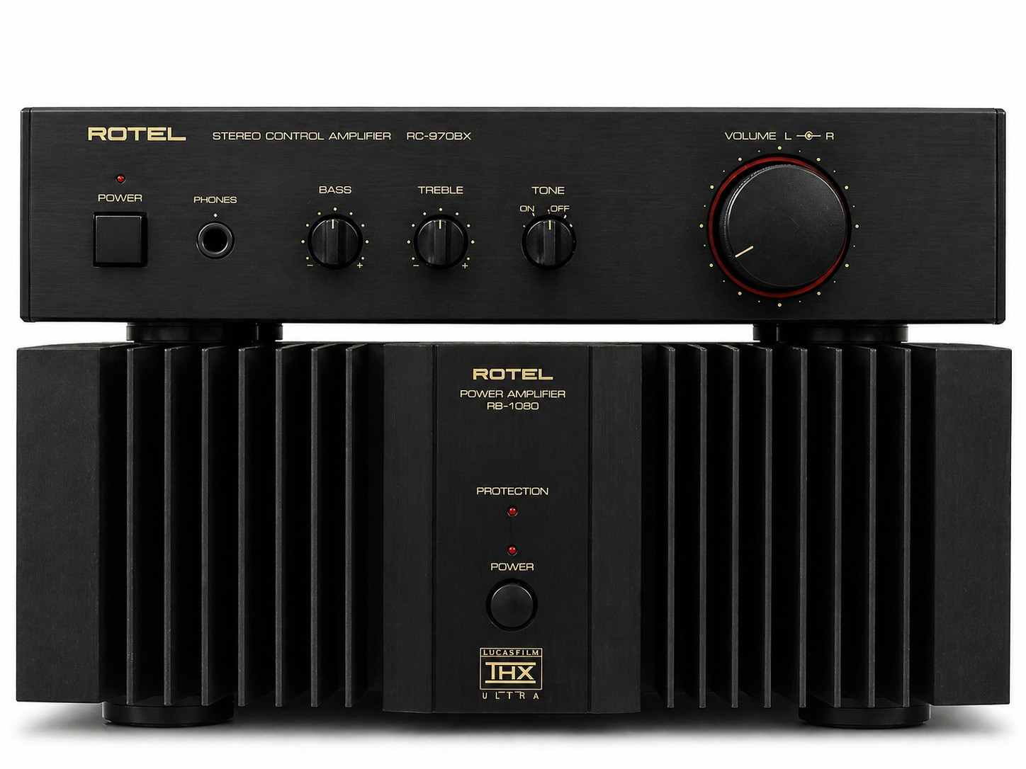 Rotel RC-970BX Stereo Control Amplifier Preamplifier Bottom Unit Rotel RB-1080 Power Amplifier