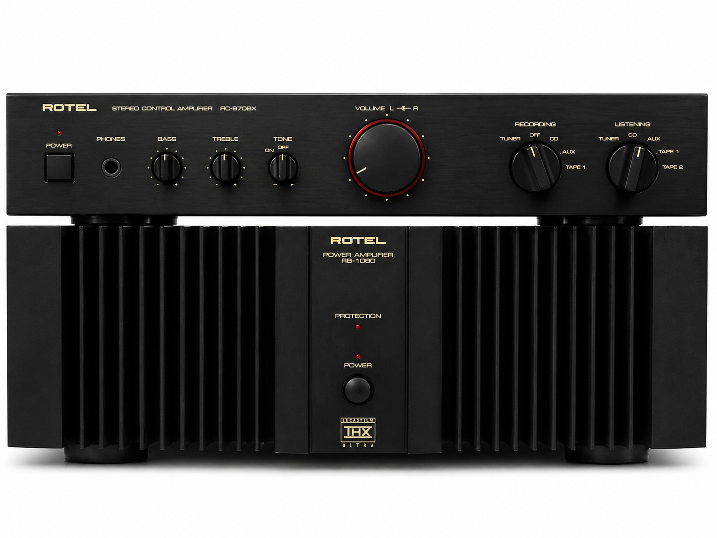 Rotel RC-970BX Stereo Control Amplifier Preamplifier Bottom Unit Rotel RB-1080 Power Amplifier