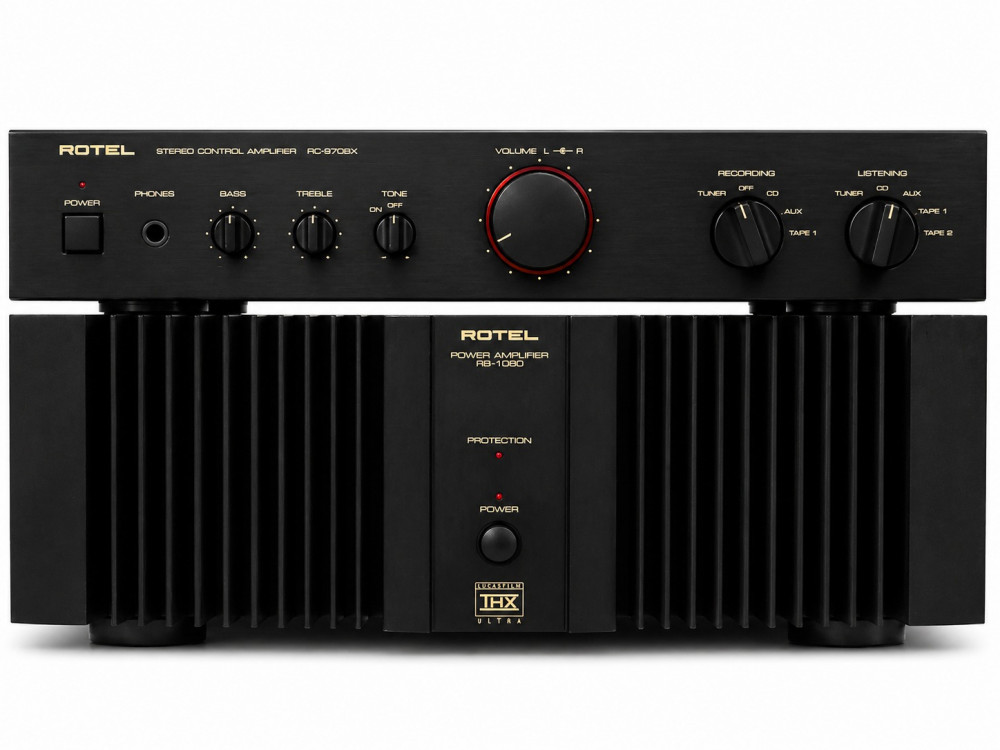Image of Rotel RC-970BX Stereo Control Amplifier (Preamplifier)  Bottom Unit:  Rotel RB-1080 Power Amplifier