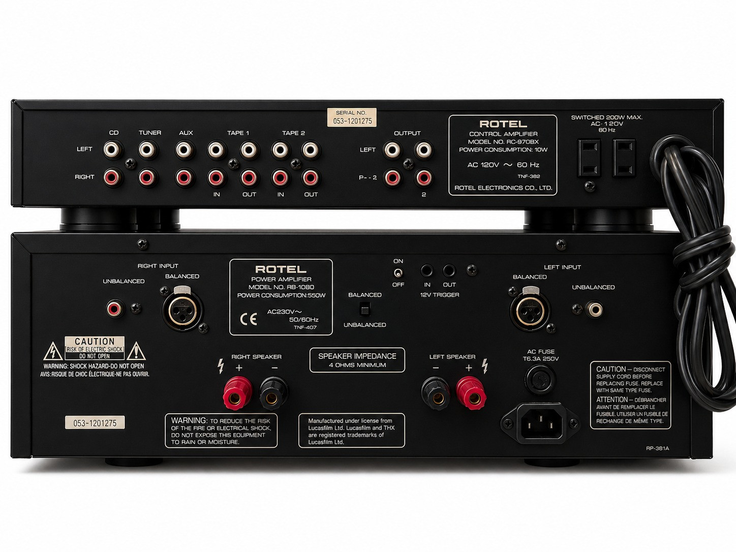 Rotel RC-970BX Stereo Control Amplifier Preamplifier Bottom Unit Rotel RB-1080 Power Amplifier