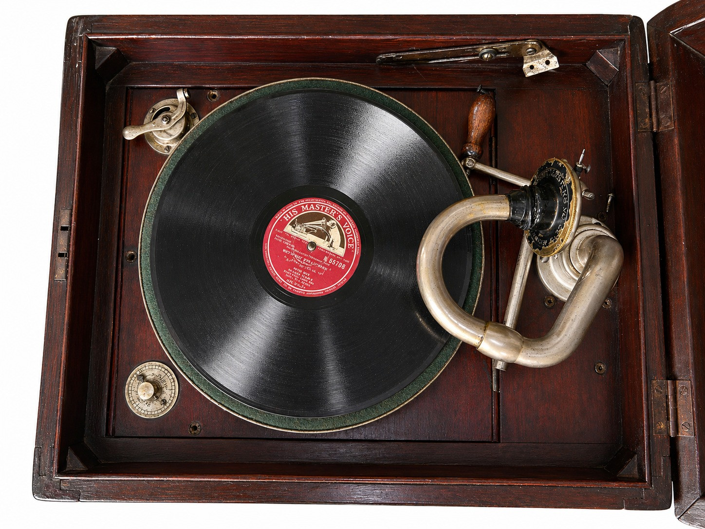 Antique Wooden Wind-Up HMV Tabletop Gramophone