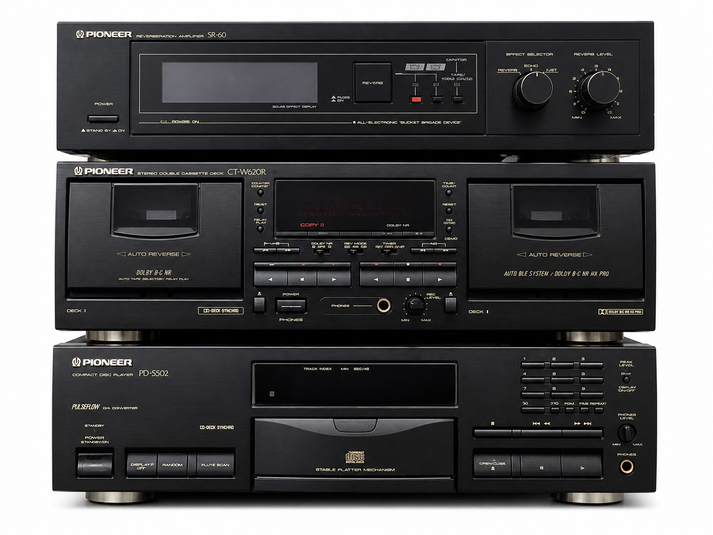 Pioneer SR-60 Vintage Reverberation Amplifier Pioneer CT-W620R Auto Reverse Dual Cassette Deck Pioneer PD-S502 Vintage Pulseflow CD Player
