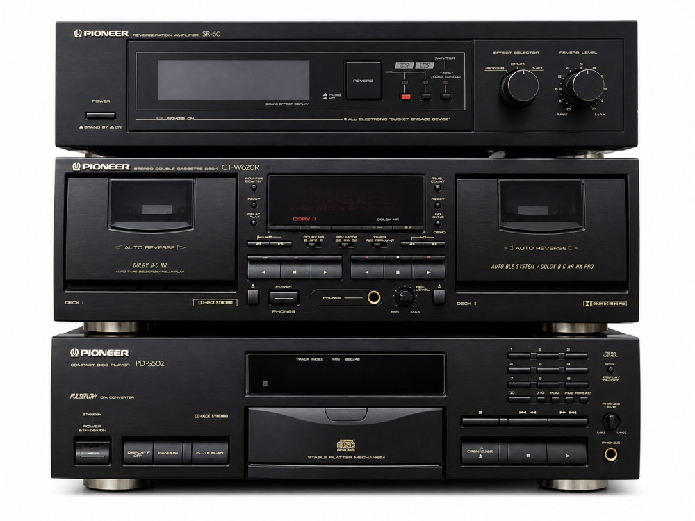 Image of Pioneer SR-60 – Vintage Reverberation Amplifier, Pioneer CT-W620R – Auto Reverse Dual Cassette Deck, Pioneer PD-S502 – Vintage Pulseflow CD Player