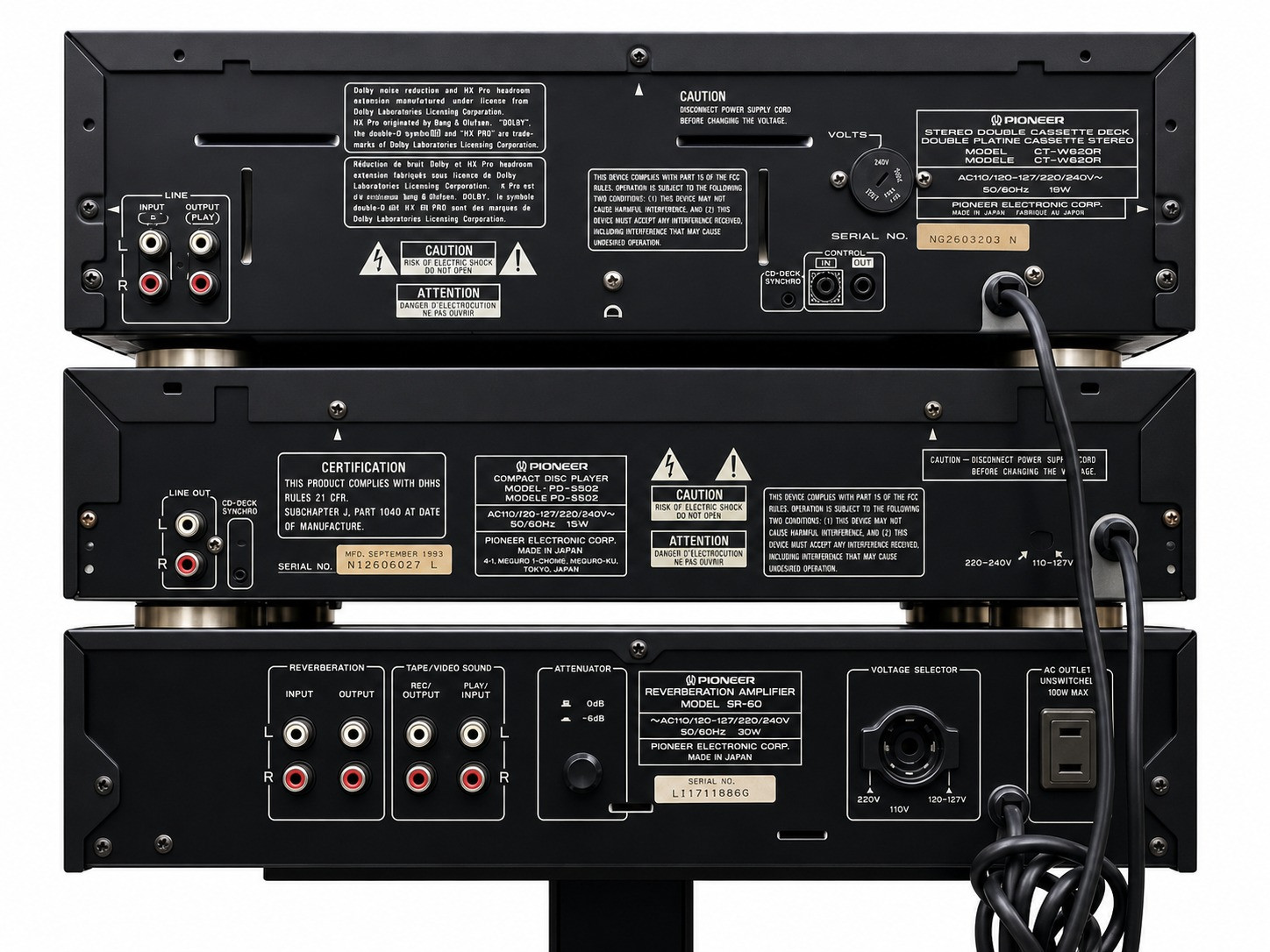 Pioneer SR-60 Vintage Reverberation Amplifier Pioneer CT-W620R Auto Reverse Dual Cassette Deck Pioneer PD-S502 Vintage Pulseflow CD Player