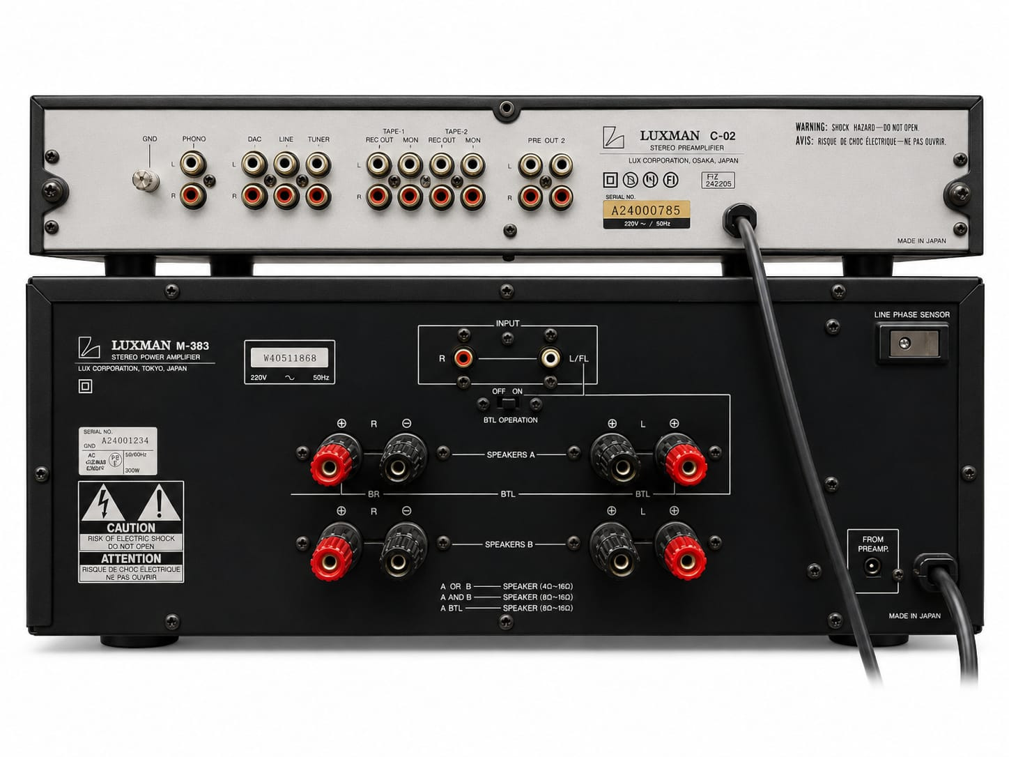 Luxman M 383 stereo power amplifier Luxman C 02 stereo pre amplifier