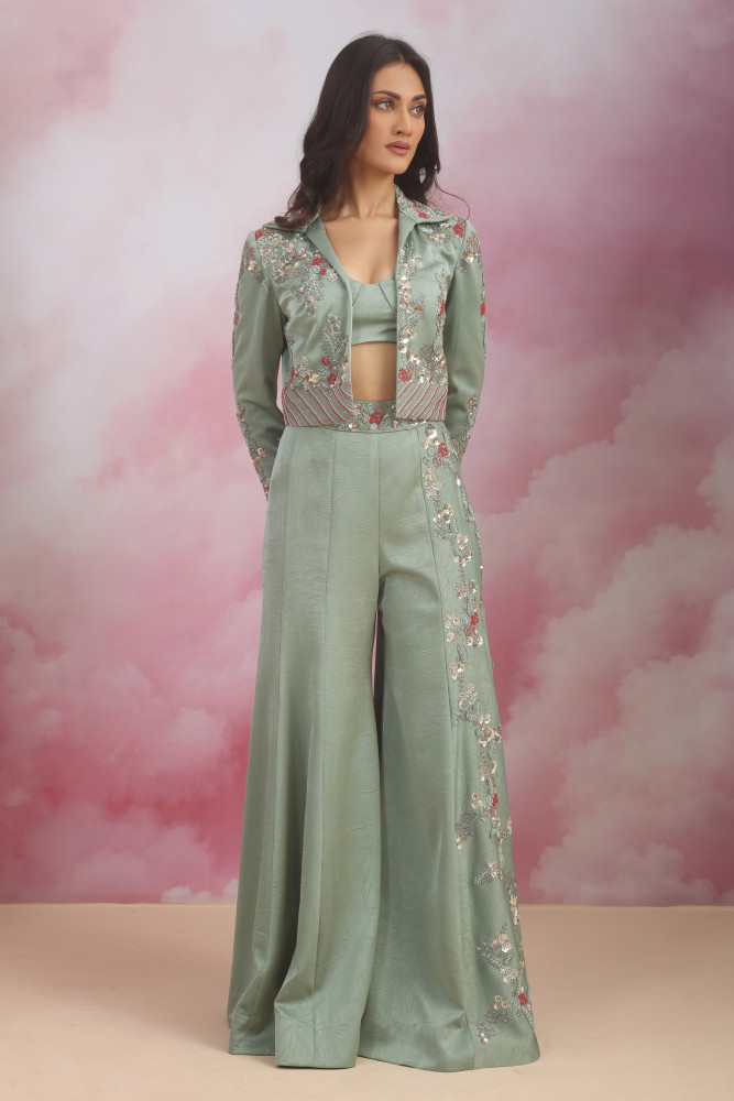 FLARE PANT WITH EMBROIDERED JACKET