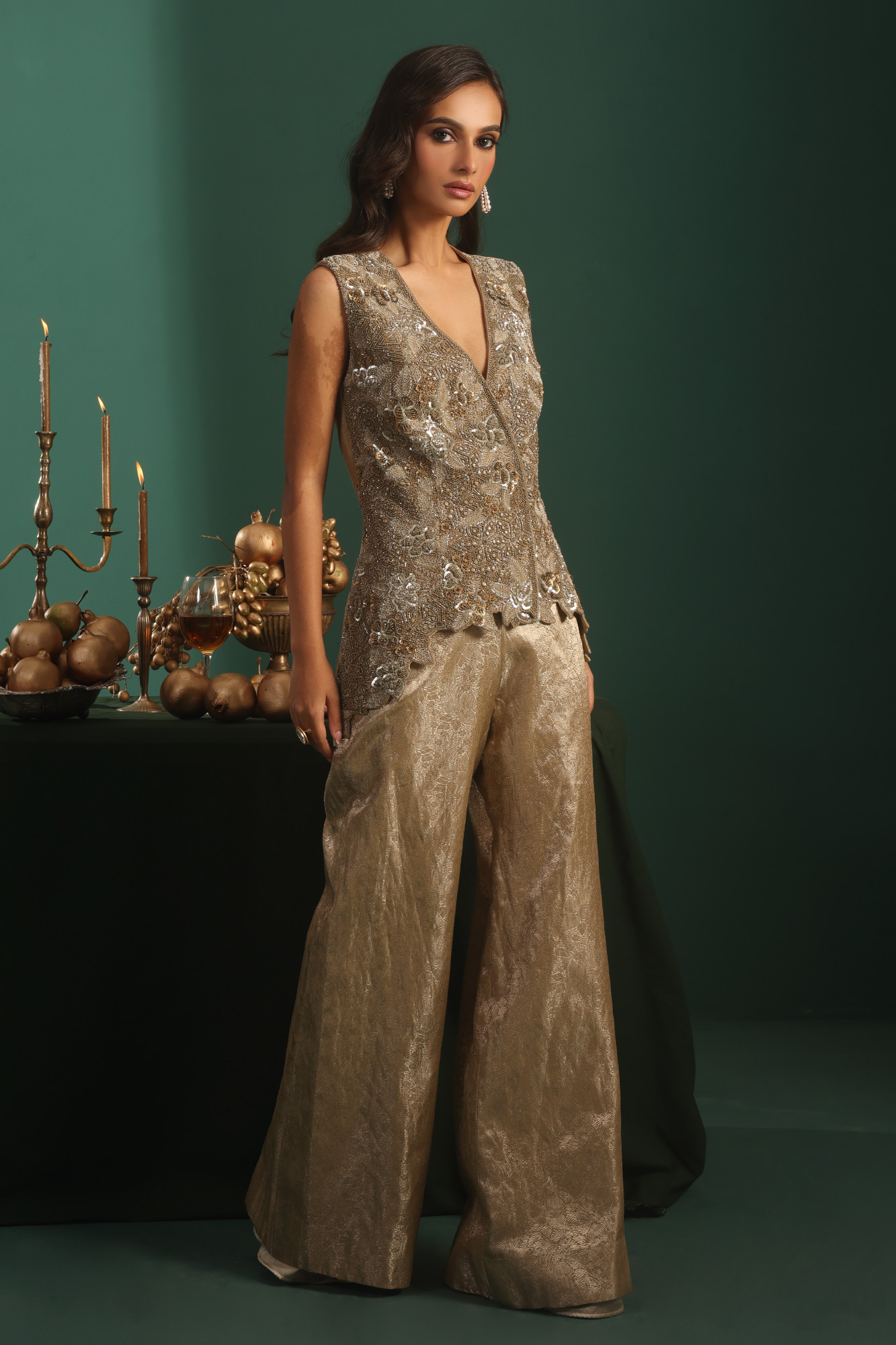 FLARE PANT WITH EMBROIDERED JACKET