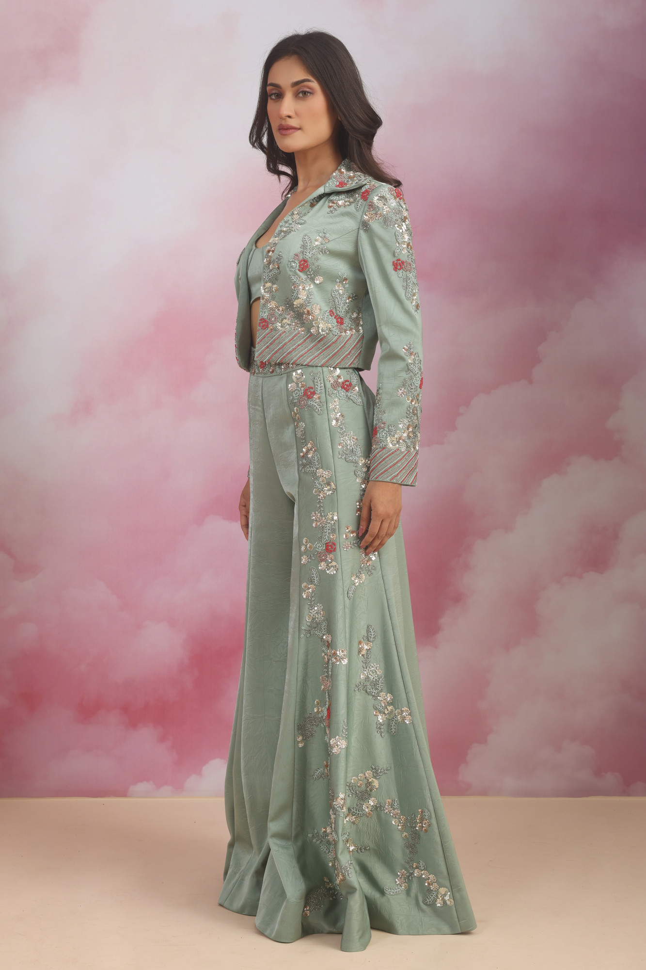 FLARE PANT WITH EMBROIDERED JACKET