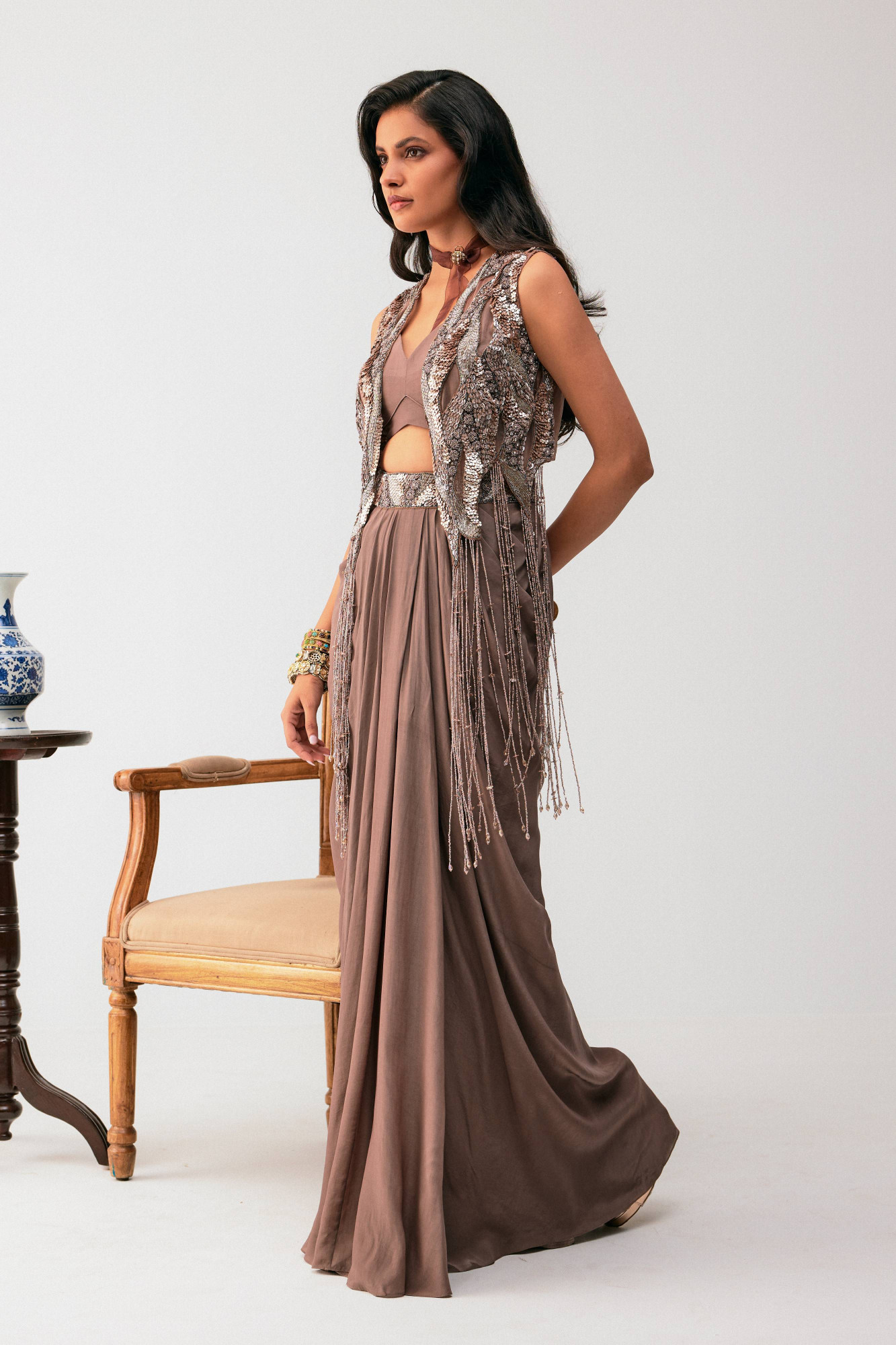 JACKET,BUSTIER WITH DRAPE SKIRT