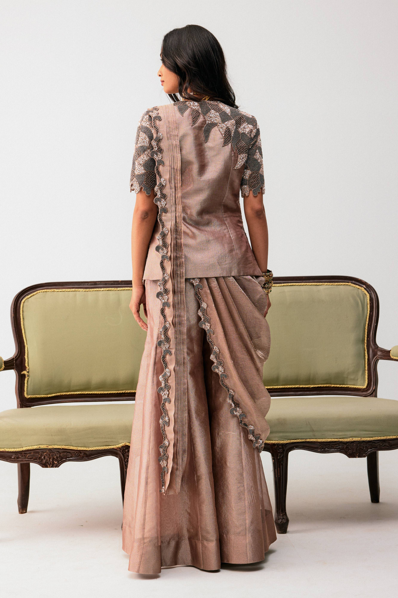 Oldrose sharara saree with jacket blouse