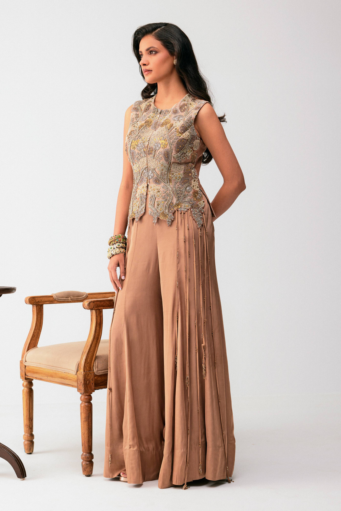 FLARE PANT WITH EMBROIDERED JACKET