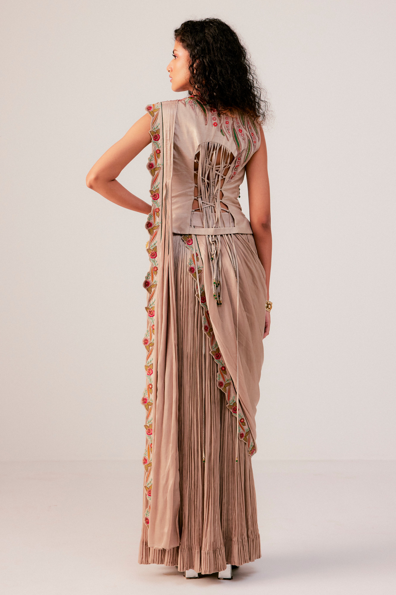 WARM BEIGE DRAPE SAREE SET