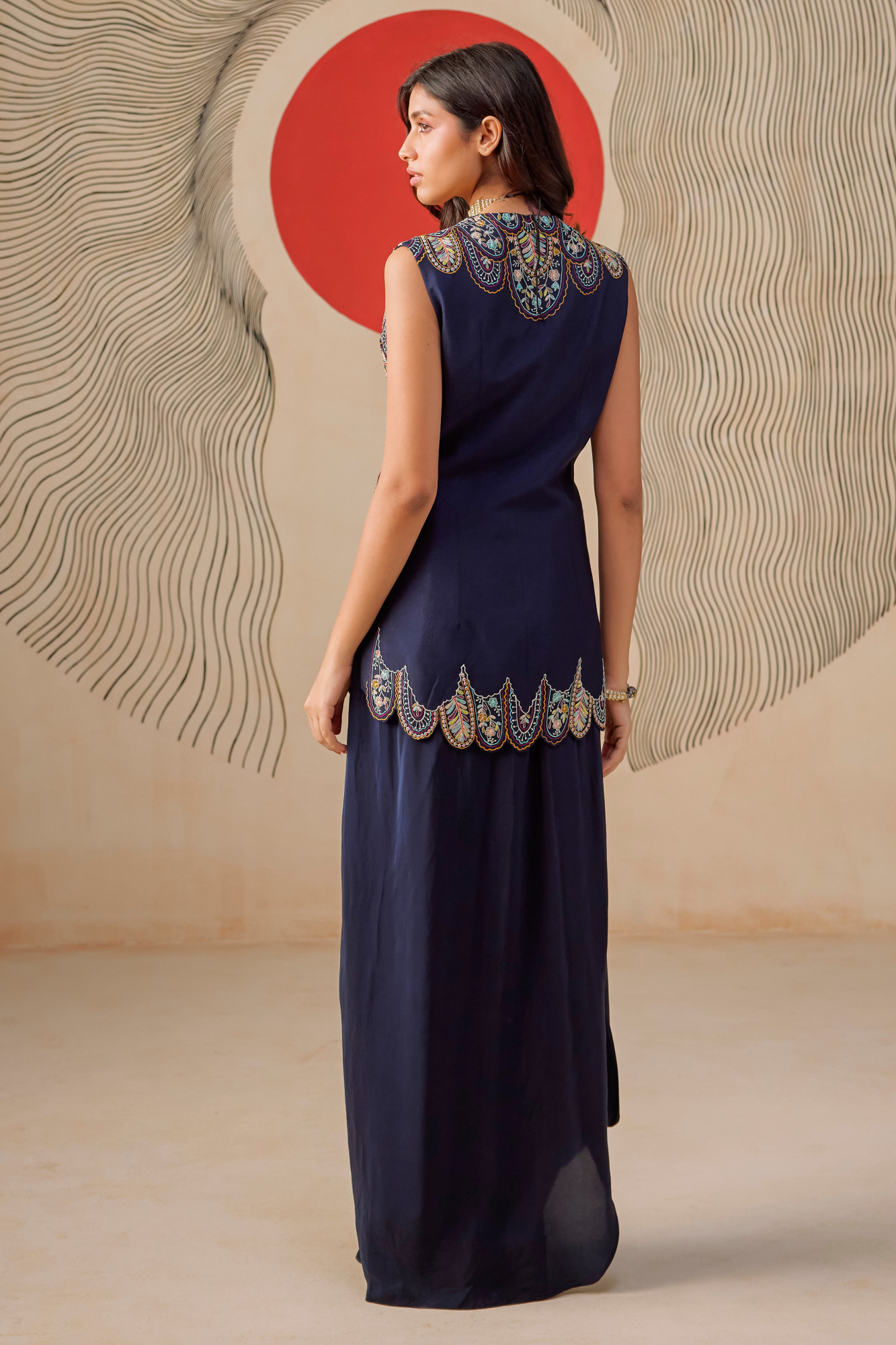 NAVY BLUE DRAPE SKIRT SET