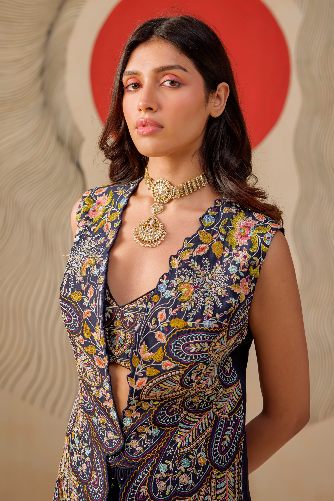 NAVY BLUE DRAPE SKIRT SET