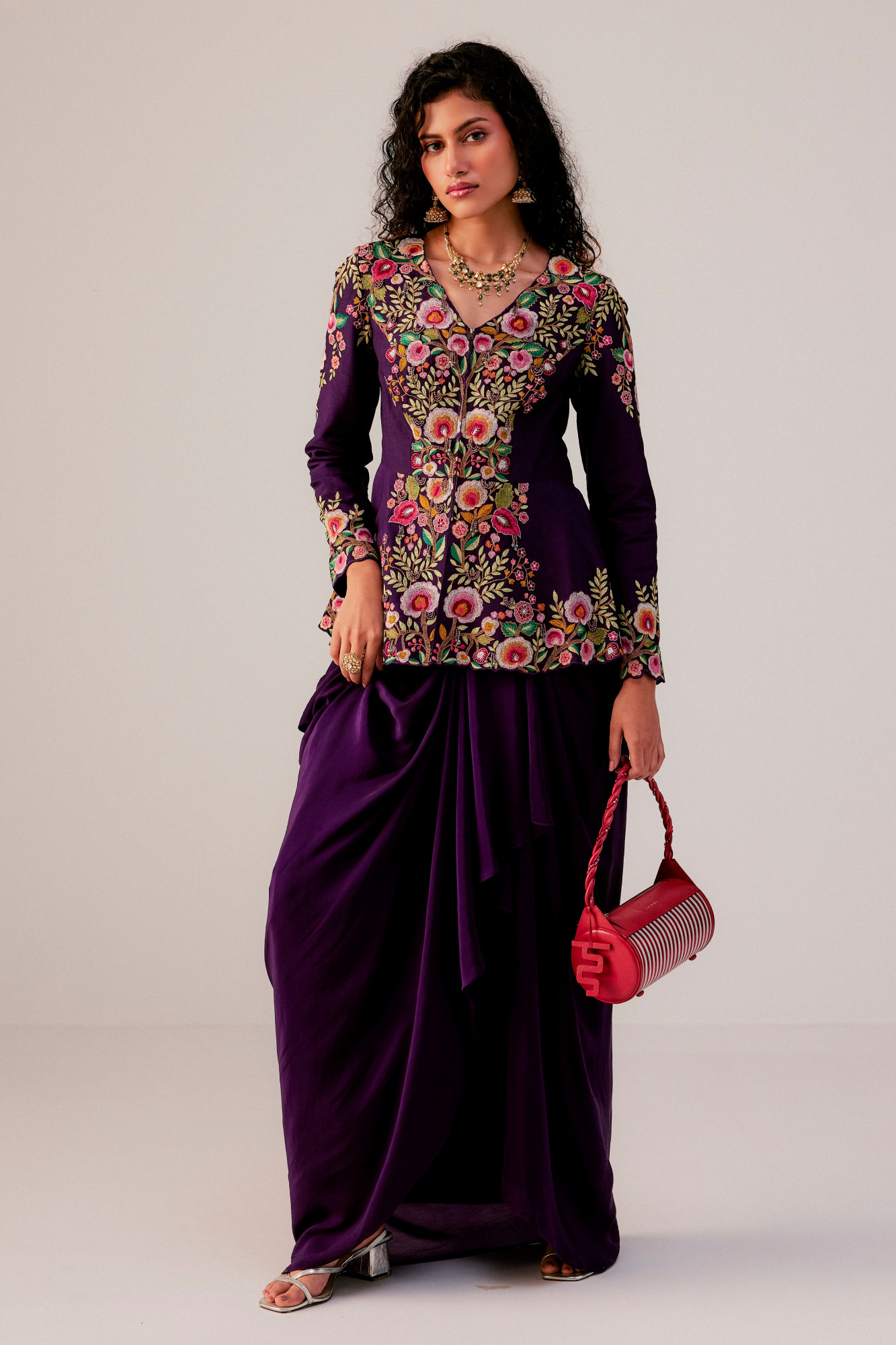 PURPLE DRAPE SKIRT SET