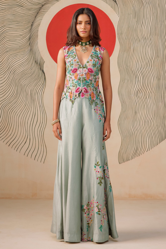 DUSKY BLUE PANELLED PANT SET