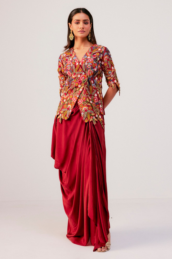 RUST BROWN DRAPE SKIRT SET