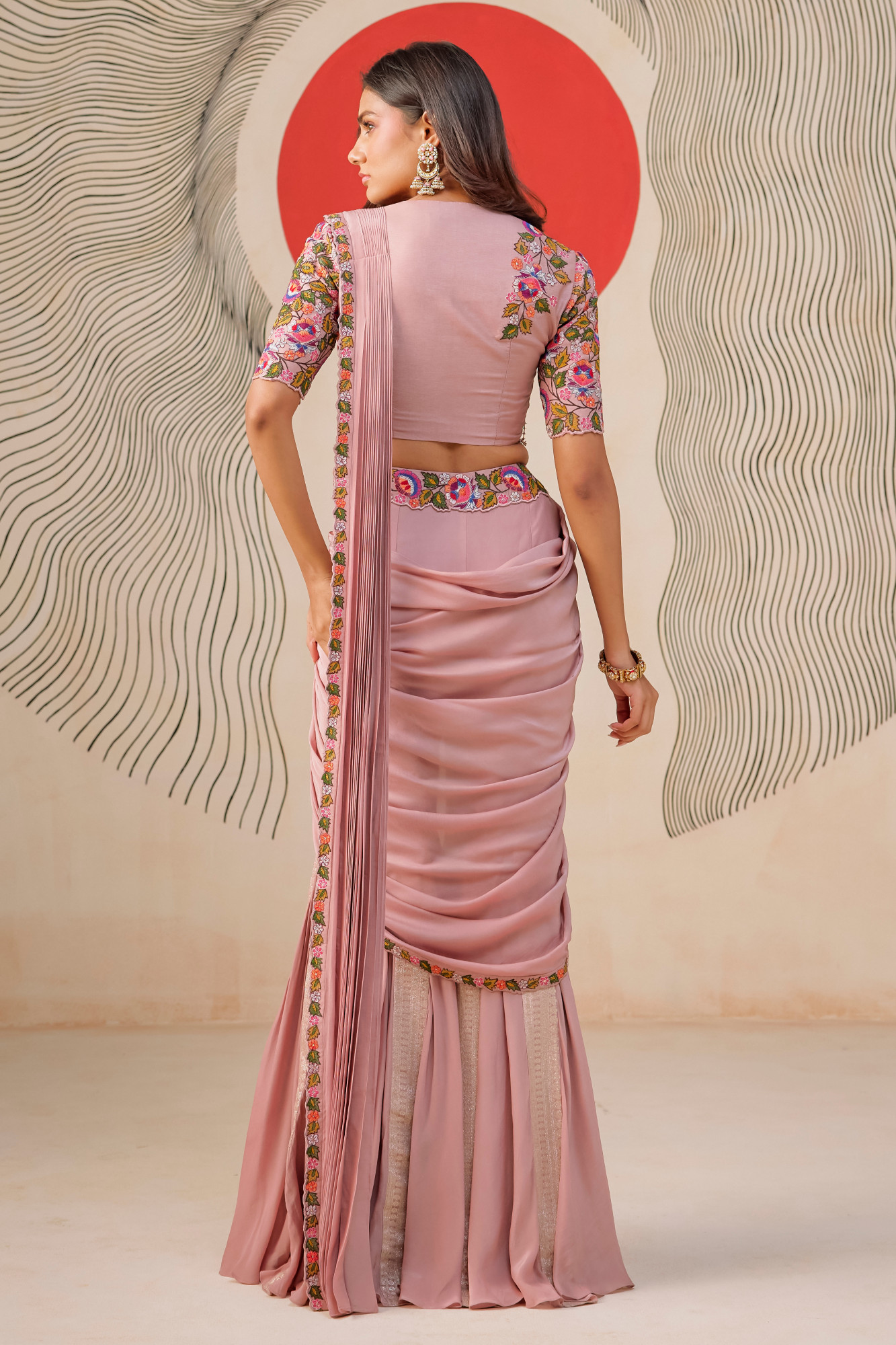 ONION PINK DRAPE SAREE SET