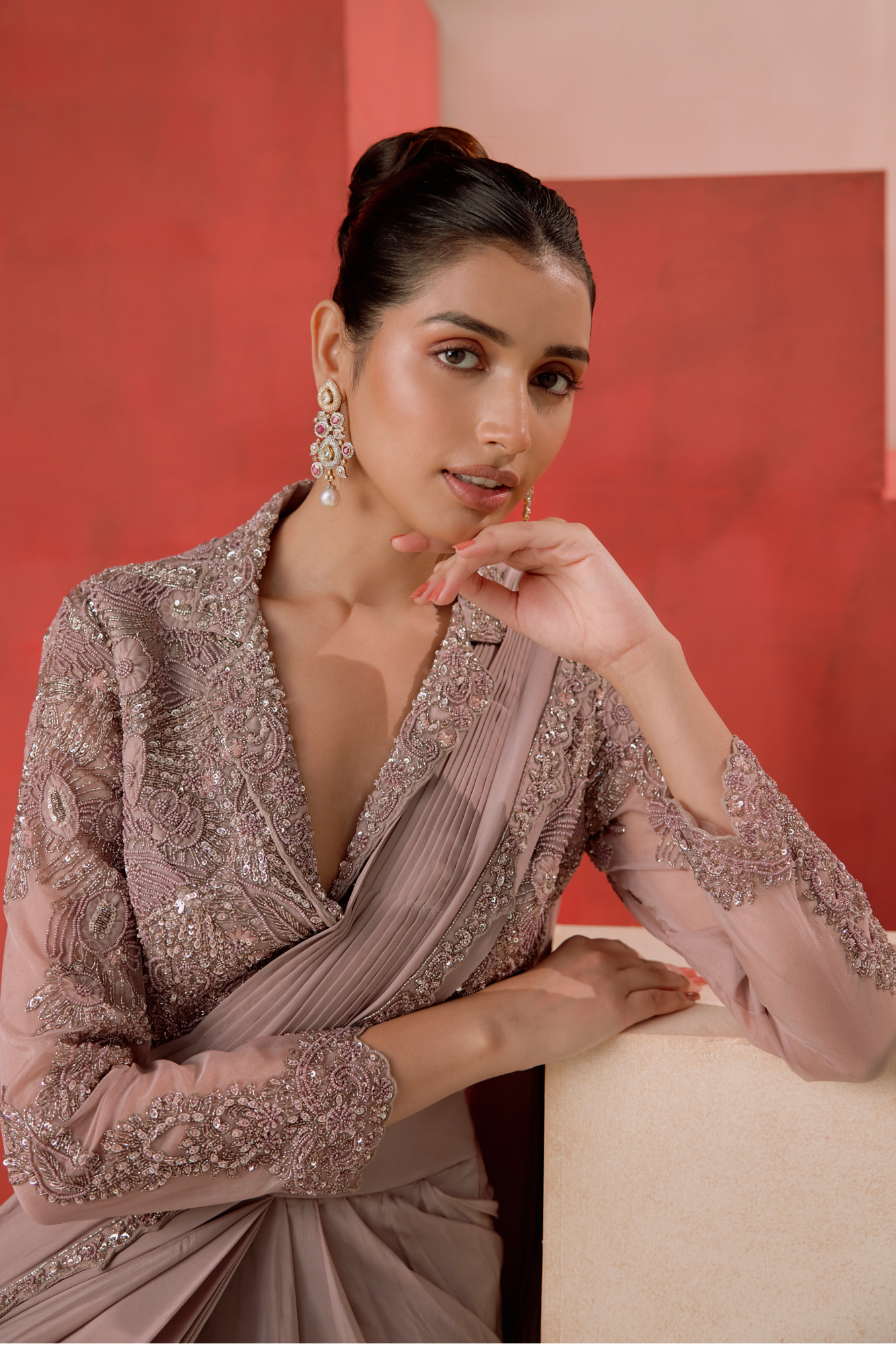 ONION PINK DRAPE SAREE SET