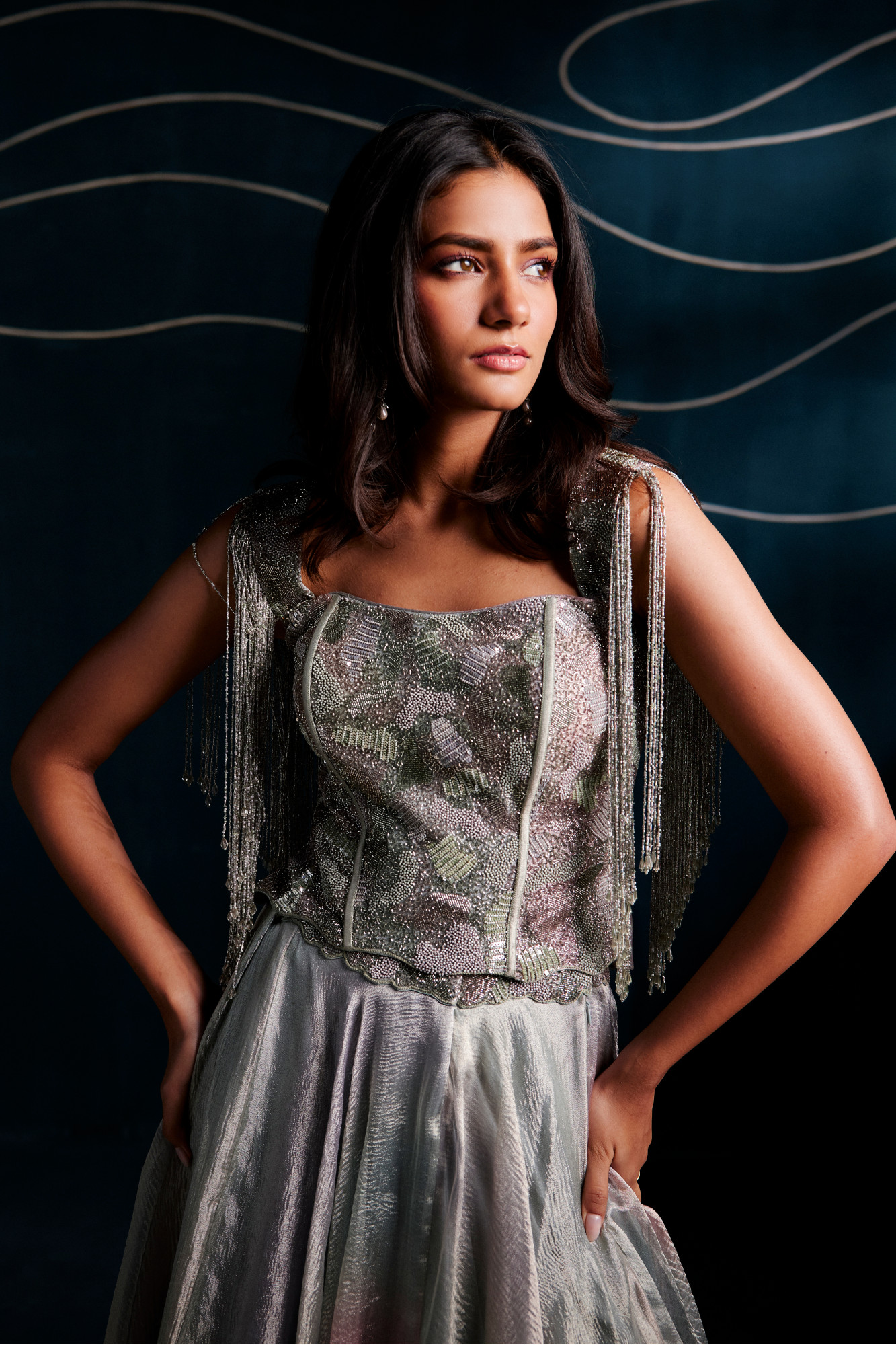 DUSKY BLUE - PINK LEHENGA SET