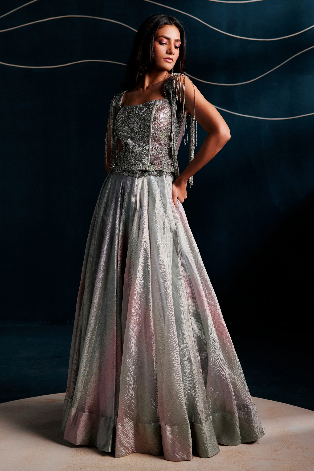 DUSKY BLUE - PINK LEHENGA SET