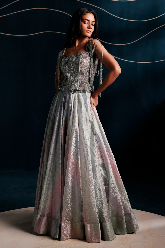 DUSKY BLUE - PINK LEHENGA SET