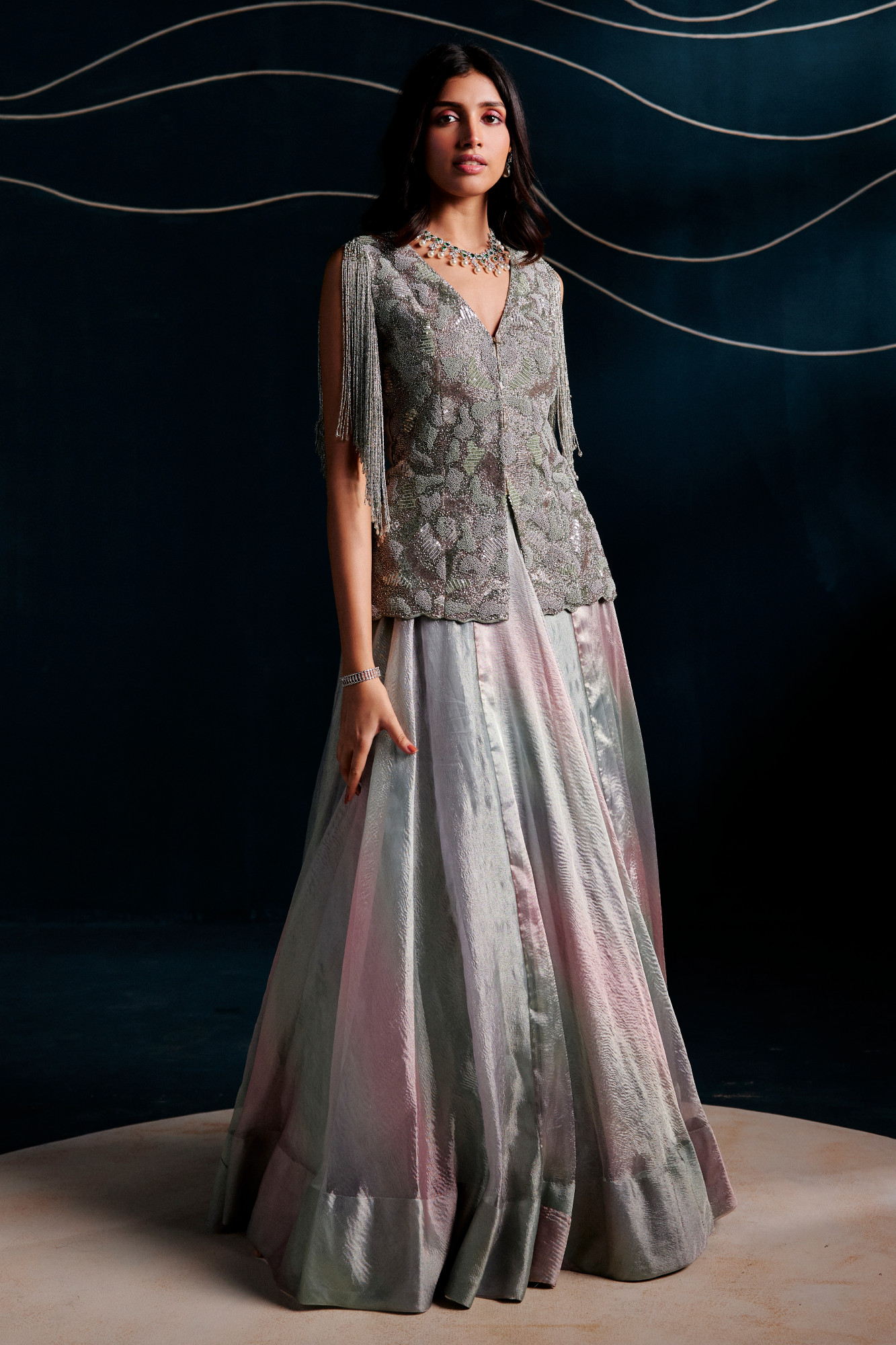 DUSKY BLUE - PINK LEHENGA SET