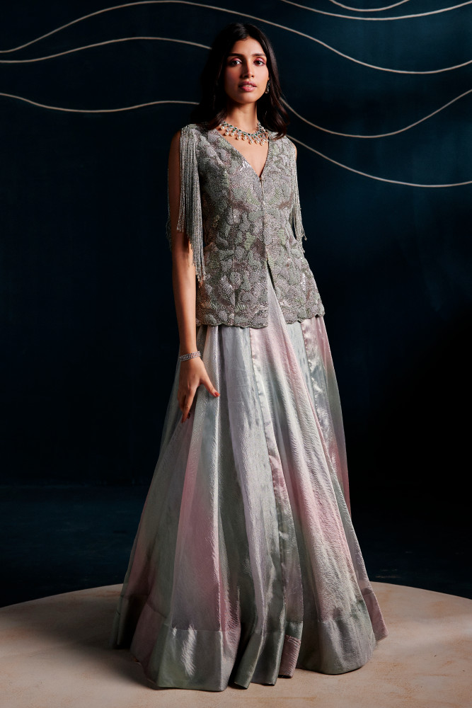 DUSKY BLUE - PINK LEHENGA SET