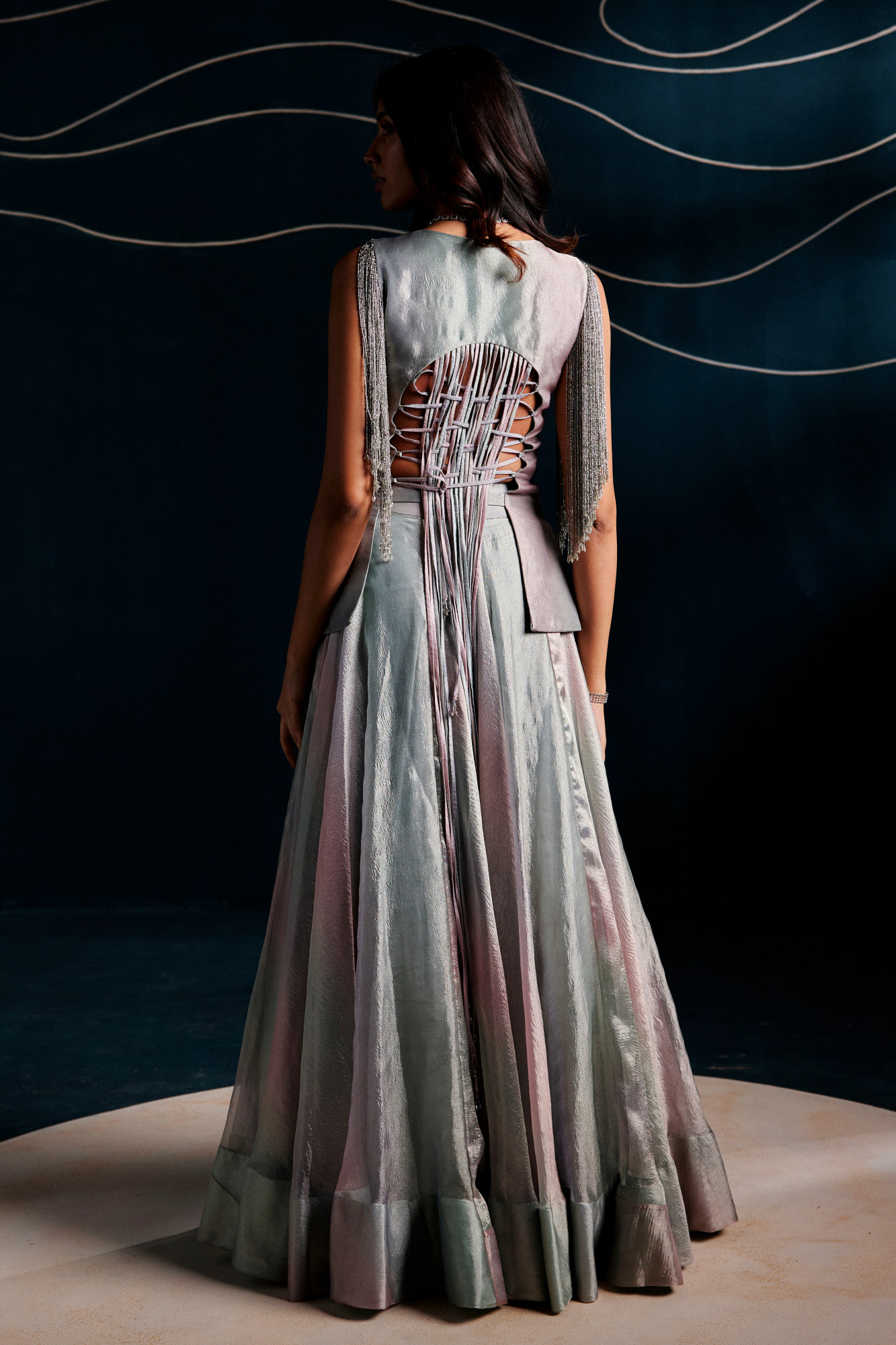 DUSKY BLUE - PINK LEHENGA SET