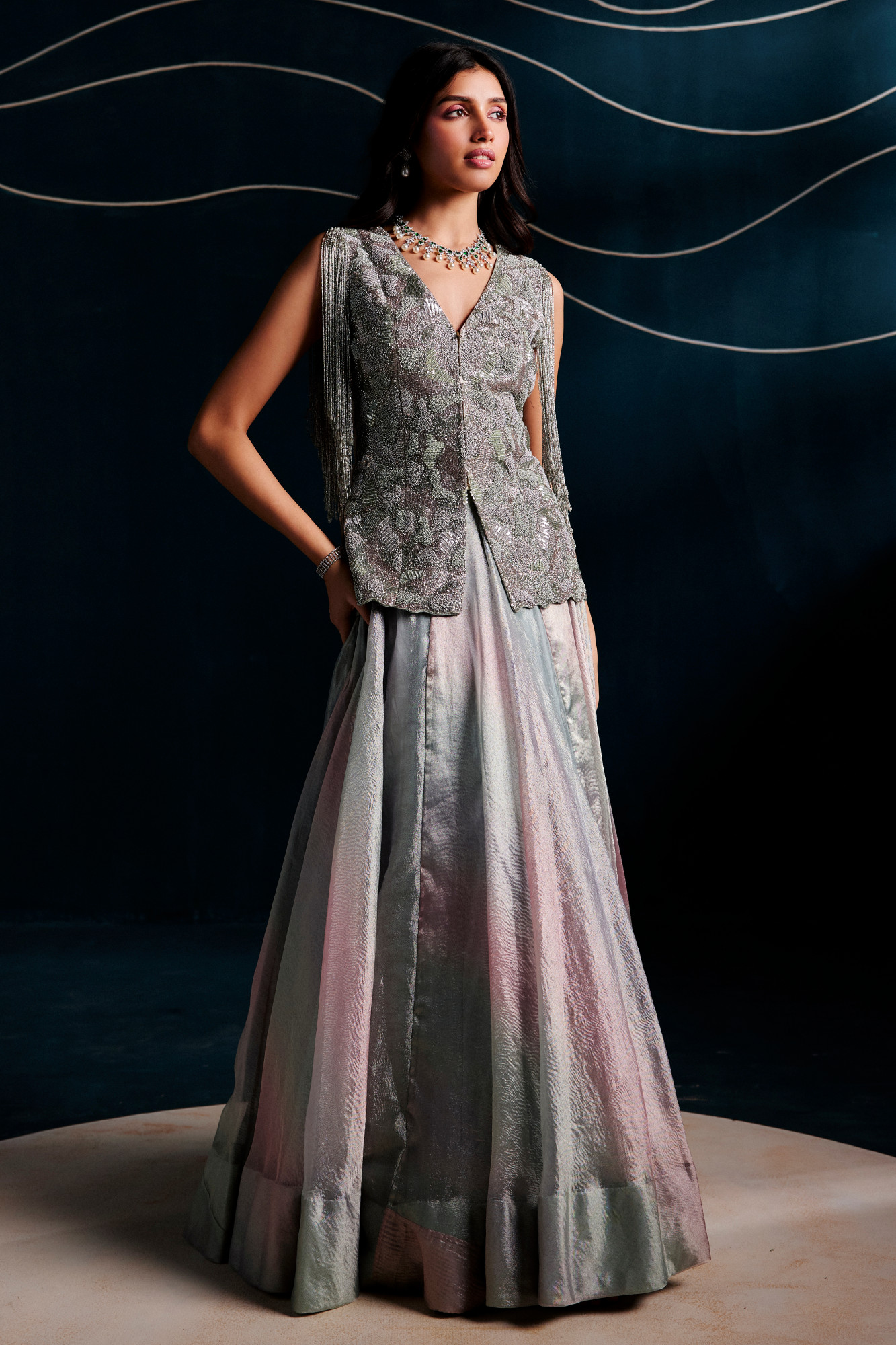 DUSKY BLUE - PINK LEHENGA SET