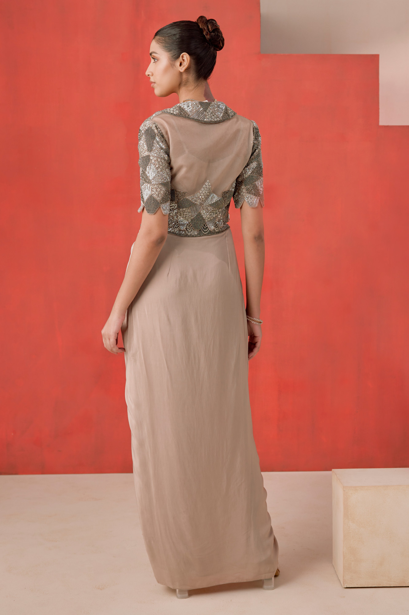 BEIGE DRAPE SKIRT SET