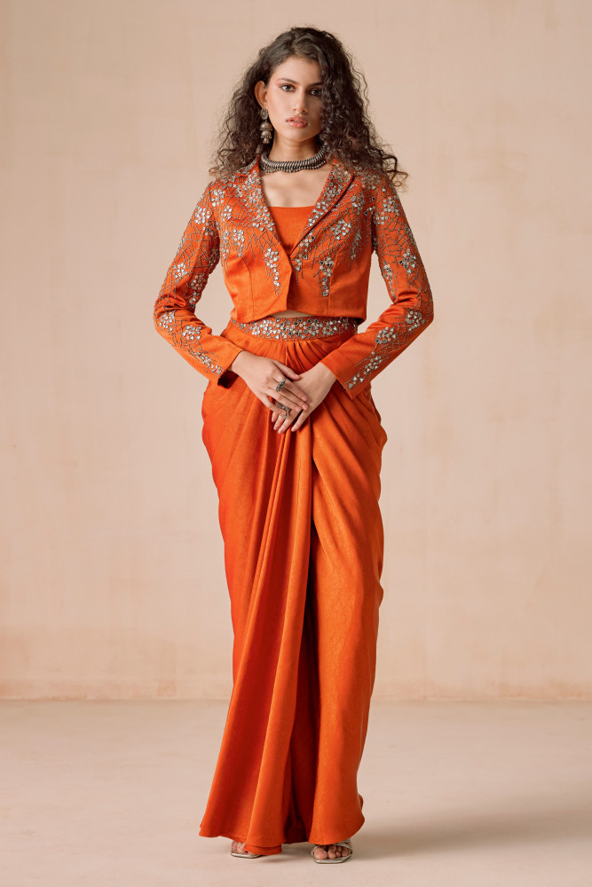 RUSTIC ORANGE DRAPE SKIRT SET