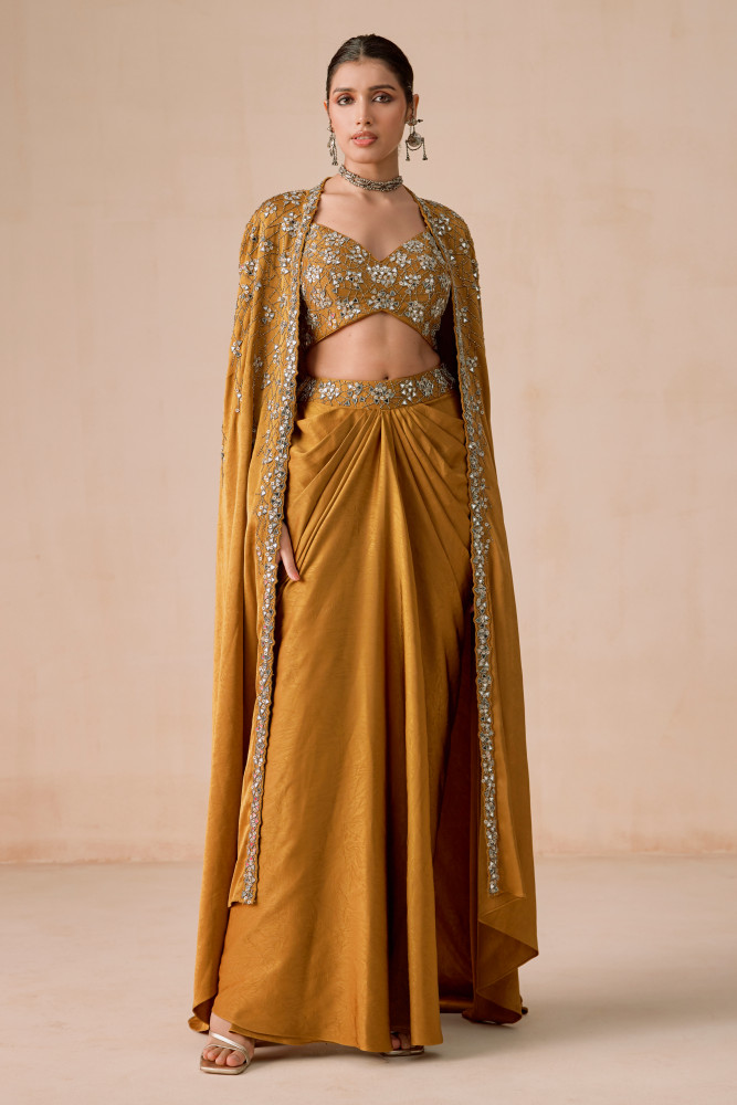 DARK MUSTARD DRAPE SKIRT SET