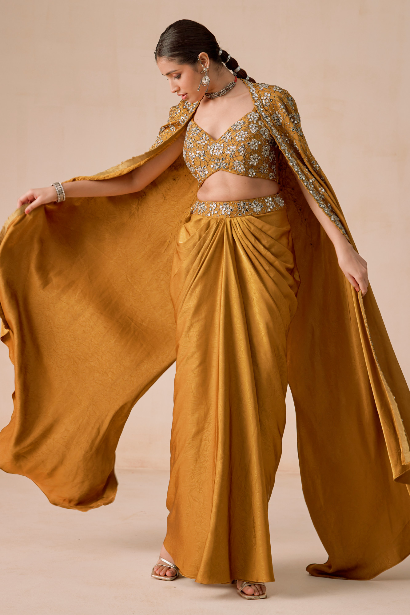 DARK MUSTARD DRAPE SKIRT SET