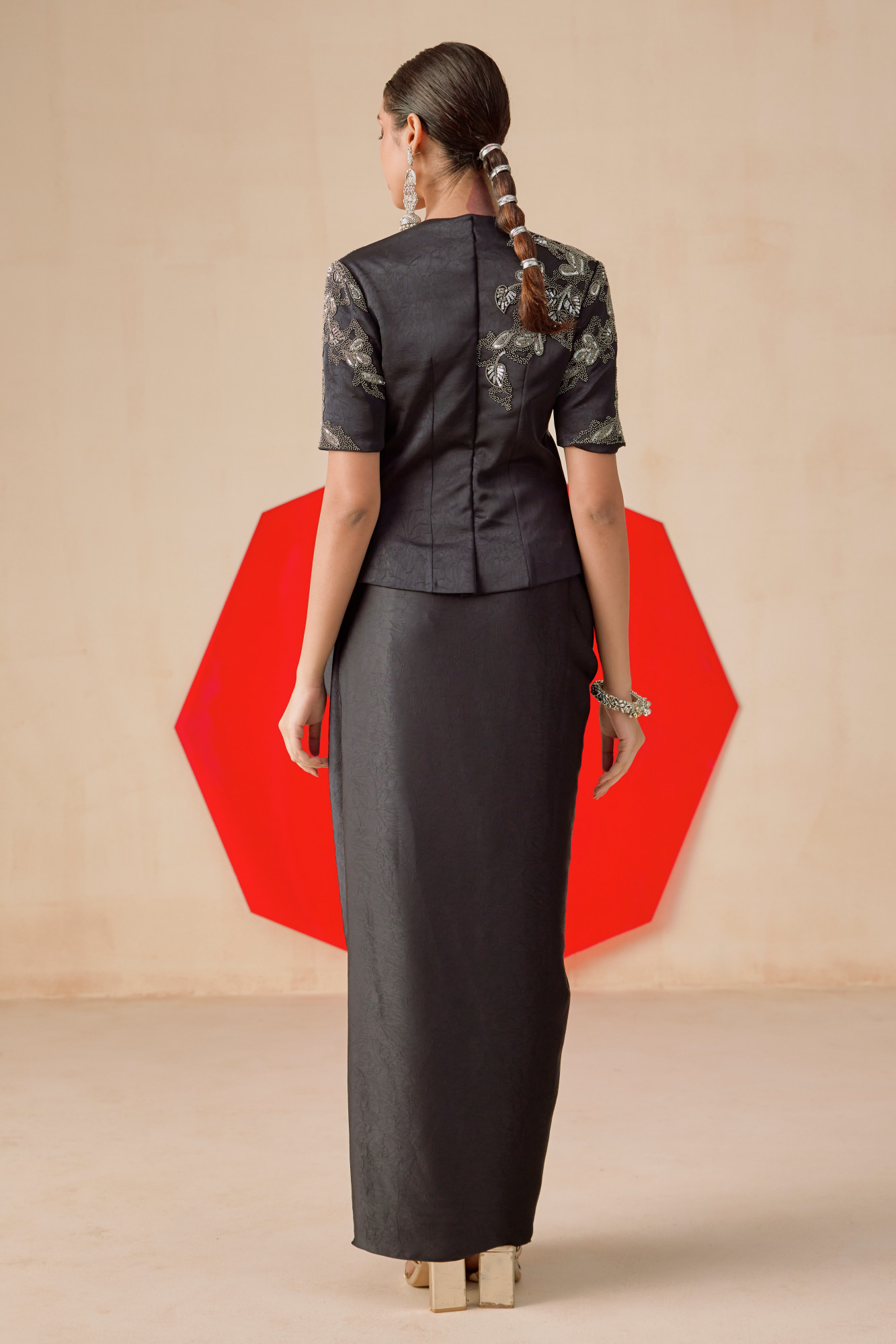 NAVY BLUE DRAPE SKIRT SET