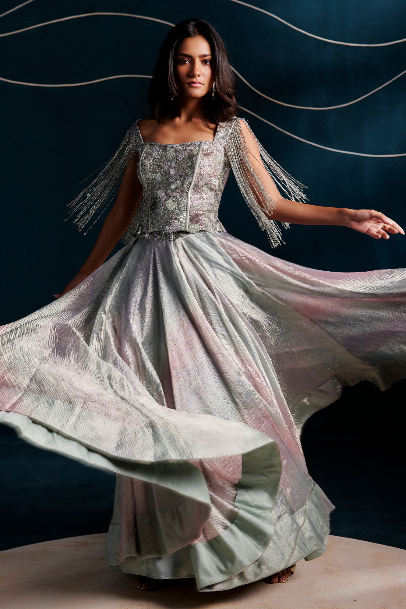 DUSKY BLUE - PINK LEHENGA SET