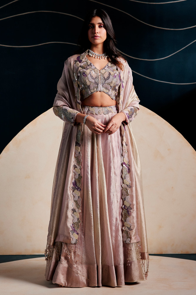 PINK- GOLDEN LEHENGA SET